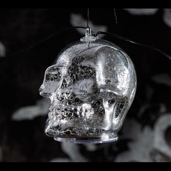 Pottery Barn Spooky Silver Mercury Style Warm Glow LED Light Up Skulls ππ· - Picture 3 of 17